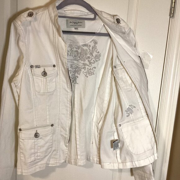 Lois Jeans & Jackets Women's White Jacket Size M Embroidery Sequins - Picture 5 of 12